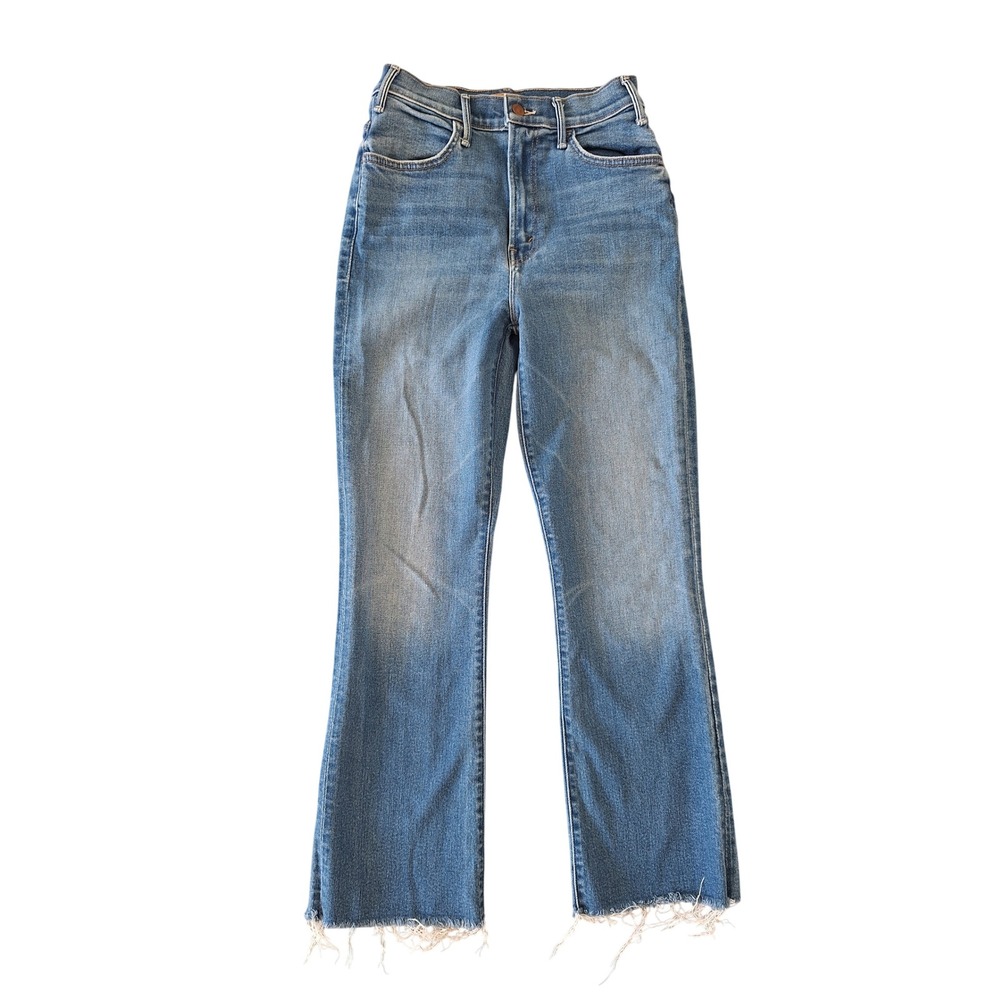 Mother The Hustler Ankle Fray Jeans Layover Blue High Rise Flare Size 27